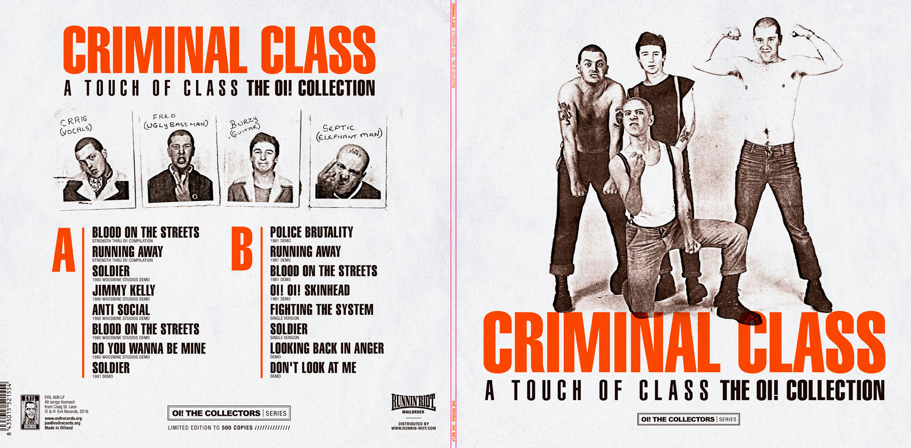 Cover for the splattered edition of CRIMINAL CLASS A Touch of Class - The Oi! Collection 2