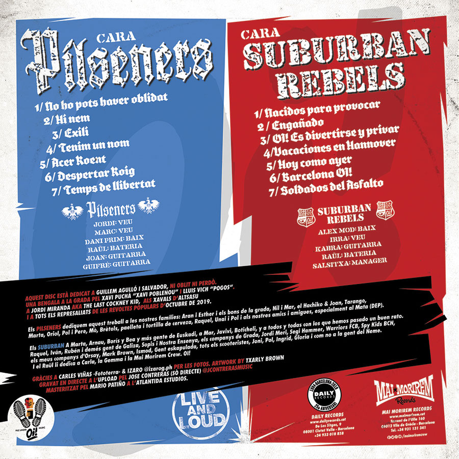 Artwork for PILSENERS / SUBURBAN REBELS Live and Loud LP on black vinyl 2
