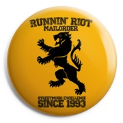 picture of RUNNIN RIOT Crest 1993 Orange Button Badge 