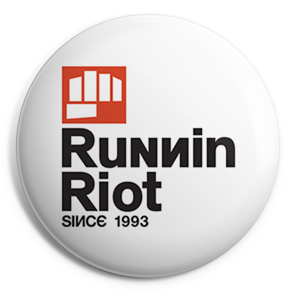 picture of RUNNIN RIOT LOGO vertical Button Badge 