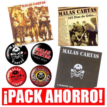 BARGAIN PACK WITH THE FIRST 3 ALBUMS FROM MALAS CARTAS PLUS 1 DVD PLUS 4 BUTTON BADGES