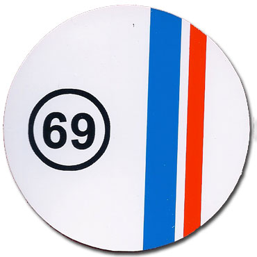 69 Redonda Blanca Raya roja y Azul Pegatina / Sticker