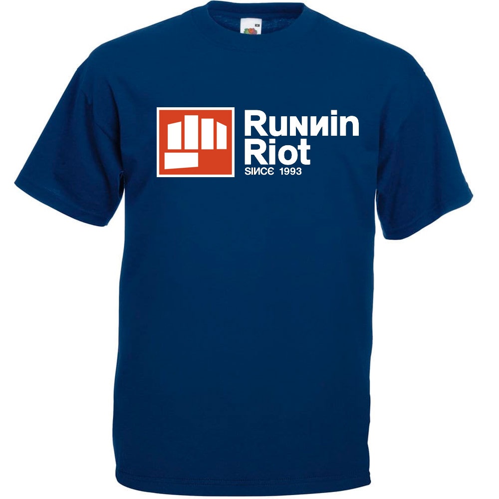 Diseño de la camiseta RUNNIN RIOT New Logo en azul marino