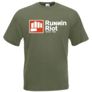 Diseño de la camiseta RUNNIN RIOT New Logo en verde oliva